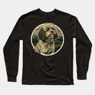 Cavapoo Camouflage Motif Long Sleeve T-Shirt